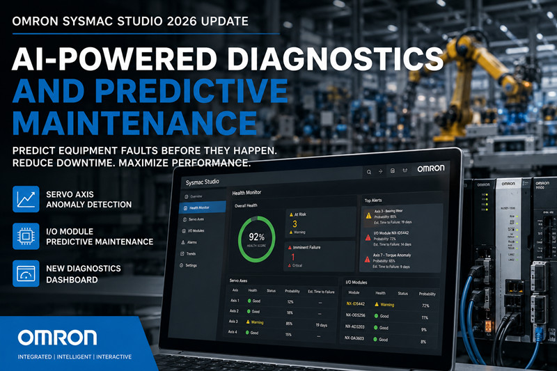 La mise à jour Omron Sysmac Studio 2026 apporte des diagnostics basés sur l'IA et une maintenance prédictive