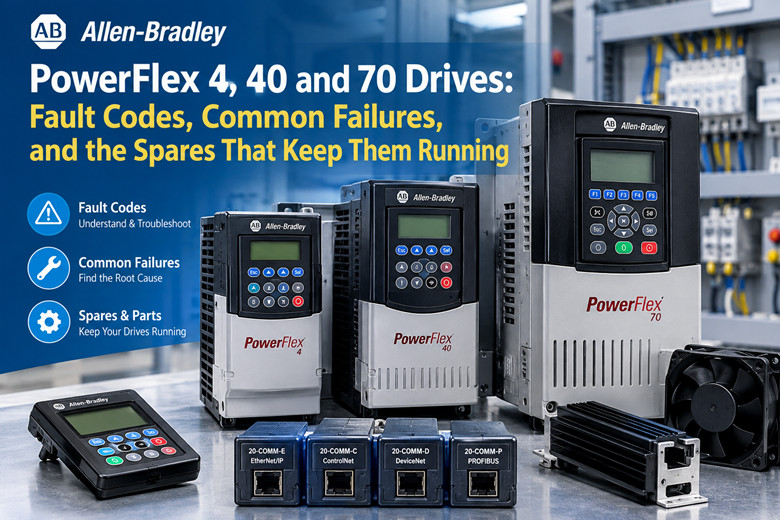 Variateurs PowerFlex 4, 40 et 70 : codes d’erreur, pannes courantes et pièces détachées pour assurer leur fonctionnement.