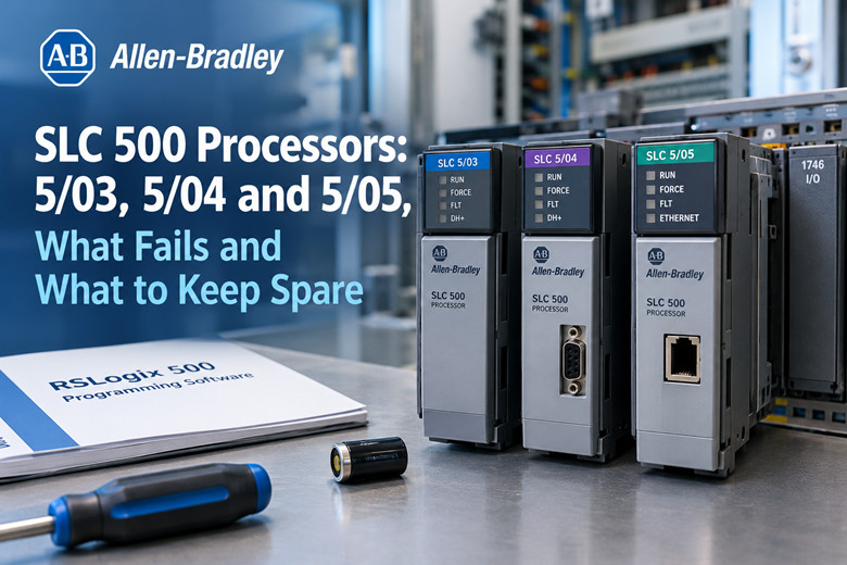 Processeurs Allen-Bradley SLC 500 : 5/03, 5/04 et 5/05, pannes fréquentes et pièces de rechange.